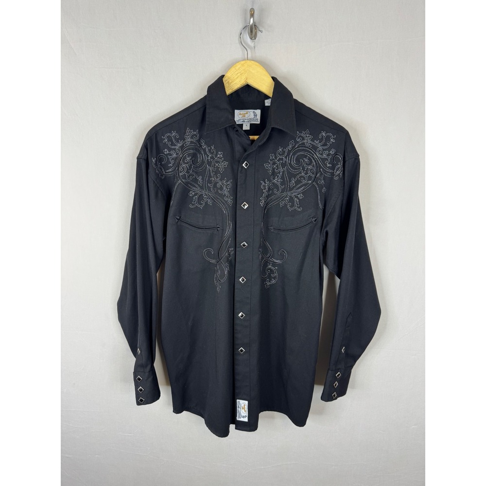 Panhandle Slim Mens Retro‎ Western Snap Shirt Black Embroidered 36S9421 Small